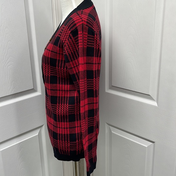 MEROKEETY Red Black Plaid Cotton Sweater M - Picture 4 of 9